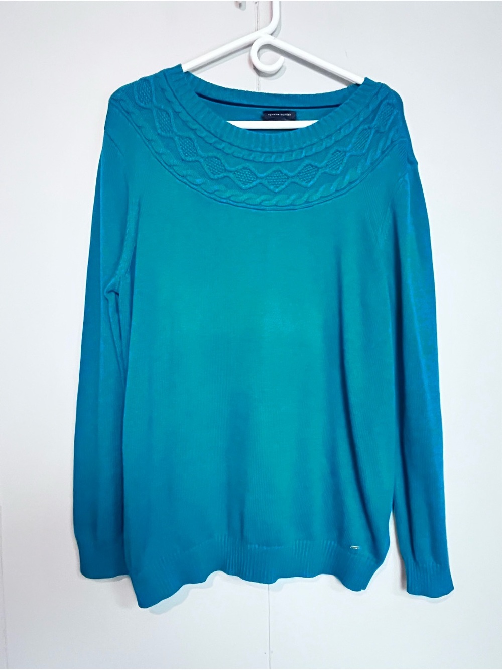 Tommy Hilfiger XXL Teal Blue Cable Knit Sweater — Cotton Blend